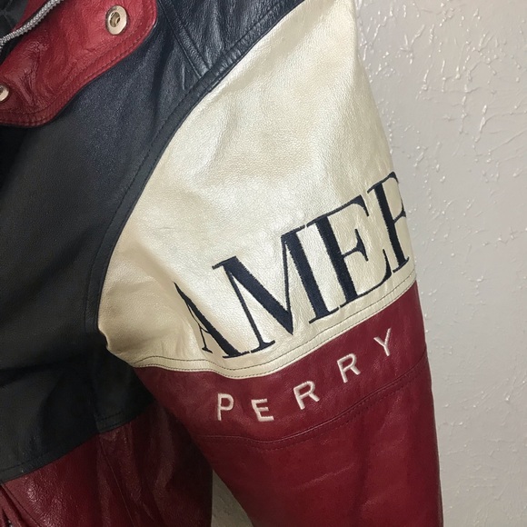 VTG Perry Ellis America 90s Leather Varsity Jacket - Picture 6 of 13